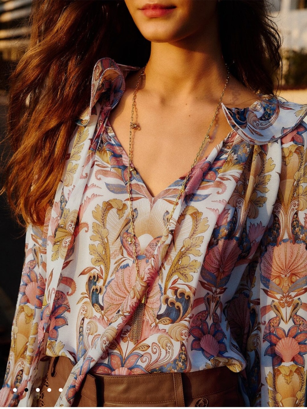 NWT FARM Rio Off-White Sea Garden Ruffled Long Sleeve Blouse size L - Picture 2 of 10